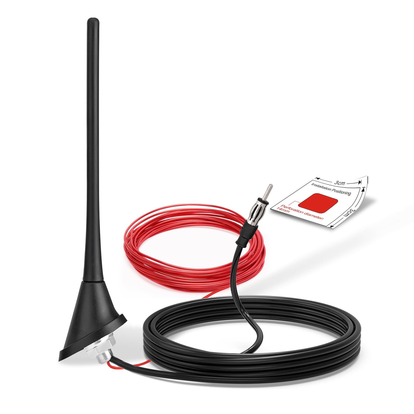 Bingfu Antenne Voiture Stéréo Universelle FM Antenne Magnétique Prise DIN Antenne Radio Base FM Câble de 3m/9.84ft Compatible avec Véhicule Camion SUV