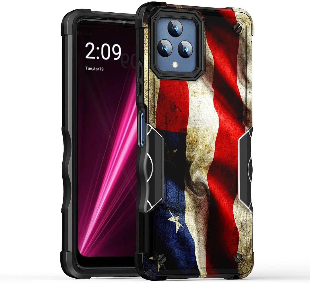 Cass Creations Case Compatible for Metro/T-Mobile REVVL 6 5G (6.5 Inch), Hybrid Shockproof Bumper Protective Phone Cover - American Flag