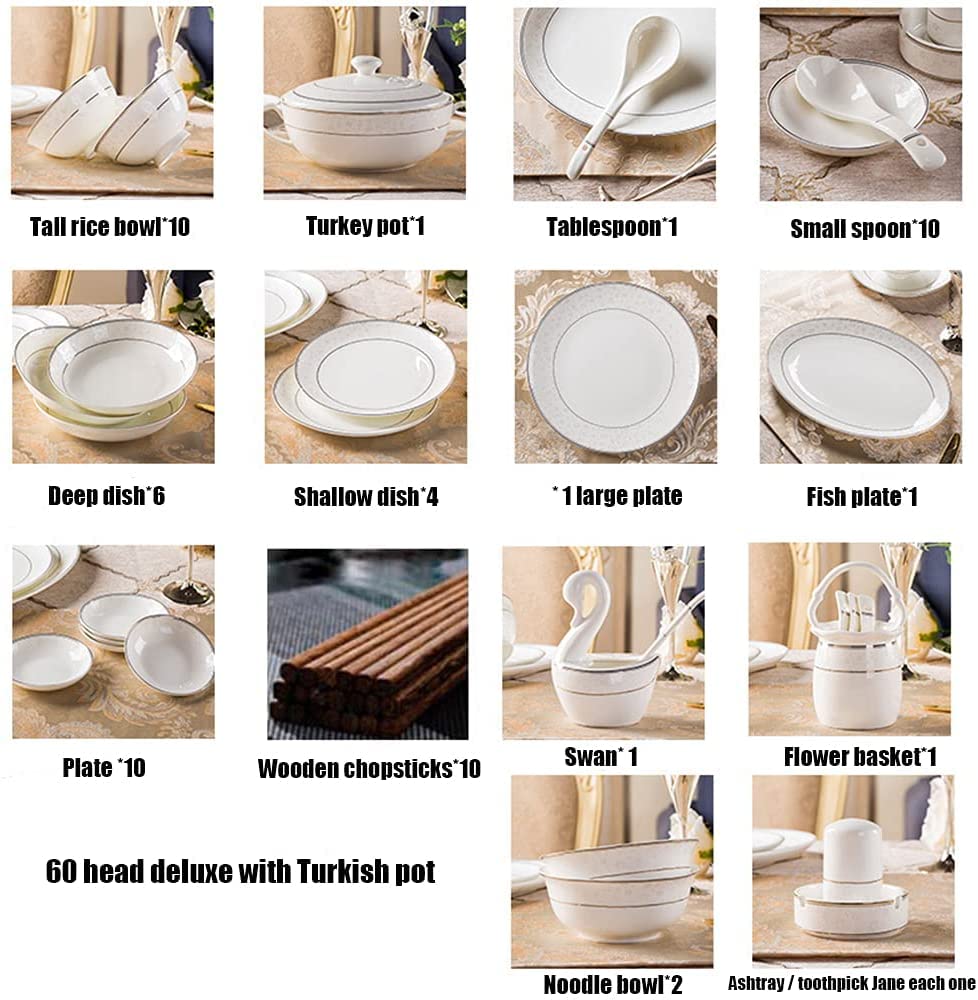 60-częściowy zestaw wysokiej jakości porcelanowej zastawy stołowej Luksusowy zestaw talerzy i misek Chińskie złote zdobienia stołowe, odpowiednie na rodzinne kolacje i przyjęcia