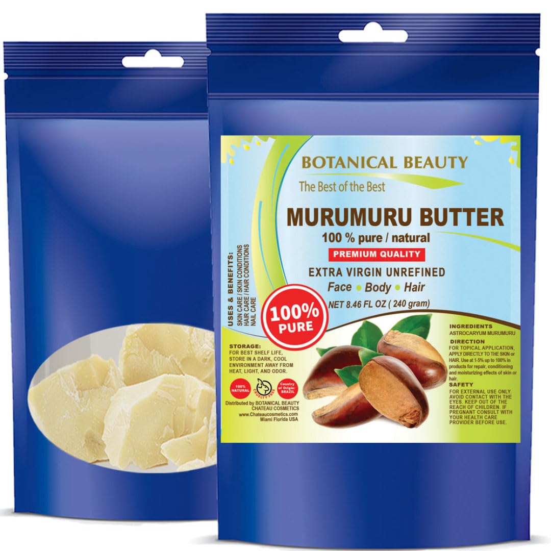 Botanical Beauty MURUMURU BUTTER Astrocaryum murumuru 100% Pure Natural, Unrefined, RAW, Virgin. Natural Skin Moisturizer Vegan for Face, Skin, Body, Hair, Lips, Nails, Lotions, Cream 8.46 oz 240 gr