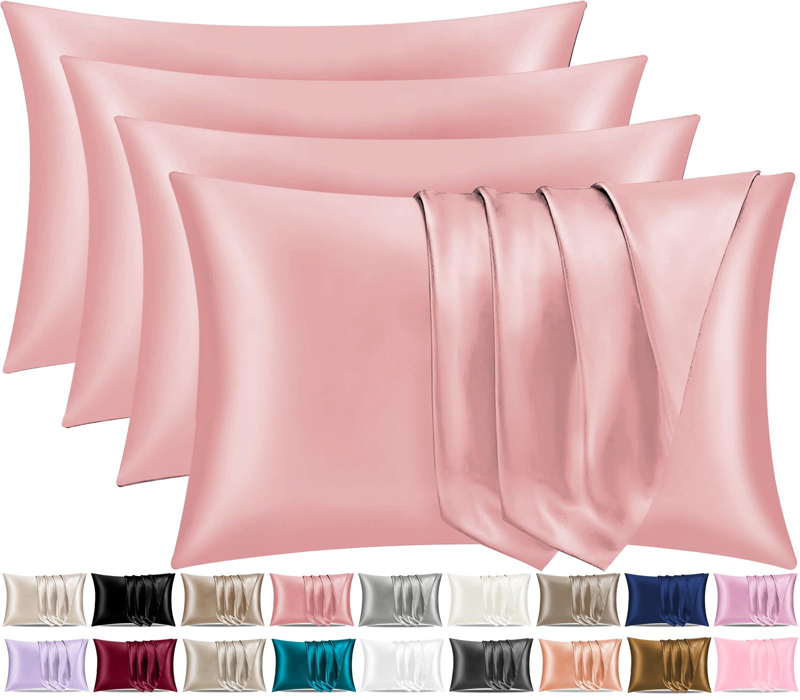 Pamposh Coral Satin Silk Pillowcases For Hair And Skin 4 Pack Standard Size With Envelope Closure (4 Pcs Pillowcases (50 X 75 Cm), )