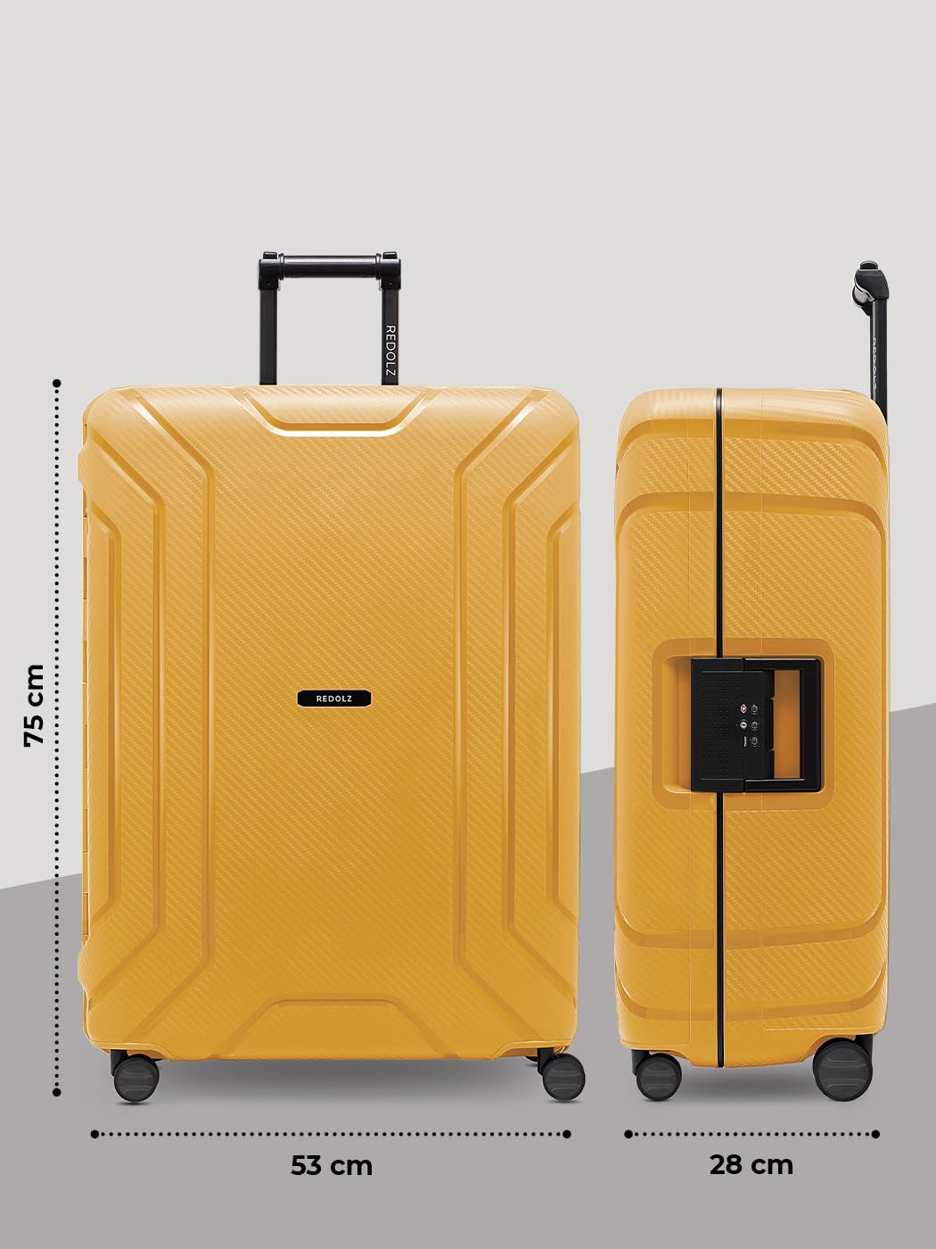 REDOLZ Hartschalen Check-in Koffer ohne Reißverschluss | 3-Punkt-Verschluss-System | Großer XL Trolley 53 x 28 x 75 cm aus hochwertigem Polypropylen Material | 4-Rollen & TSA-Schloss (Essentials 15)