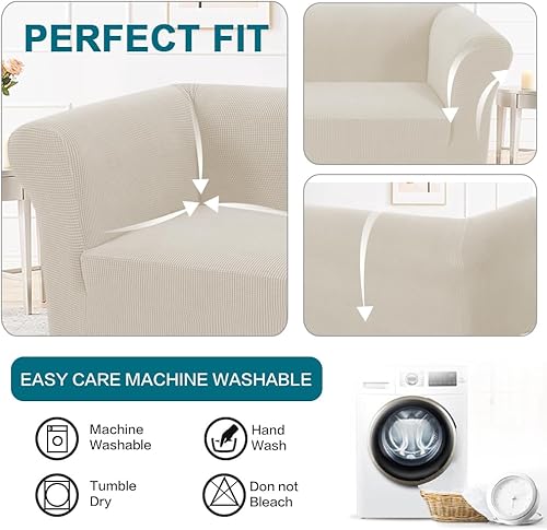 Miniatura 4 de Turquoize Fundas elásticas para sofá Chesterfield para sala de estar, fundas de sofá suaves para sofá de 3 cojines, funda antideslizante para sofá