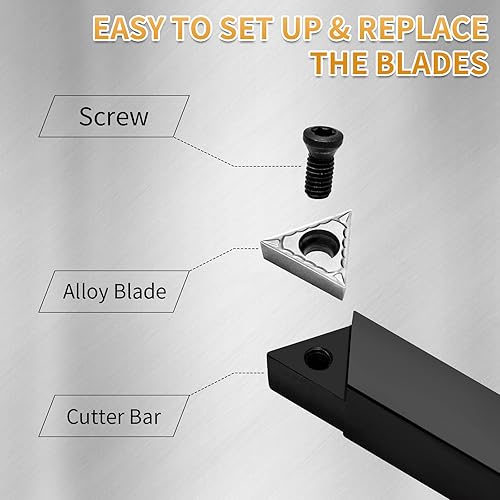 Miniatura 6 de SENDUO Juego de 5 piezas de herramientas de torneado de carburo indexable de 38 "para tornos de mecanizado, 5 piezas de herramientas de torno de