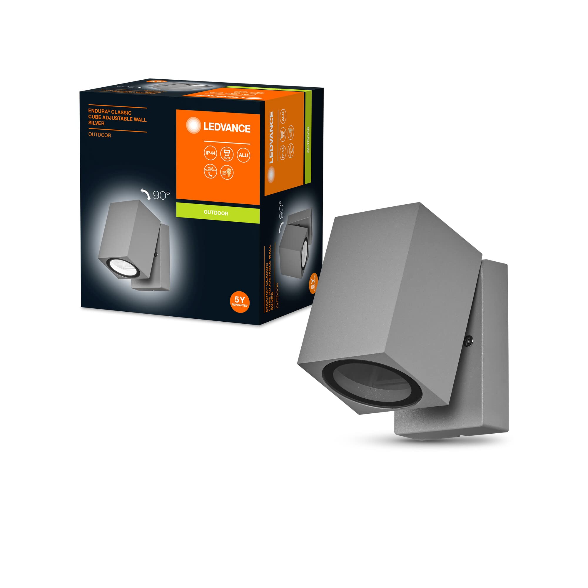 LEDVANCE Endura Classic Cube ADJ WALL Outdoor wall Light, Silver, GU10 Base (max 35W), can be Fitted with a Normal or smart lamp, Directional Head, IP44 Protection