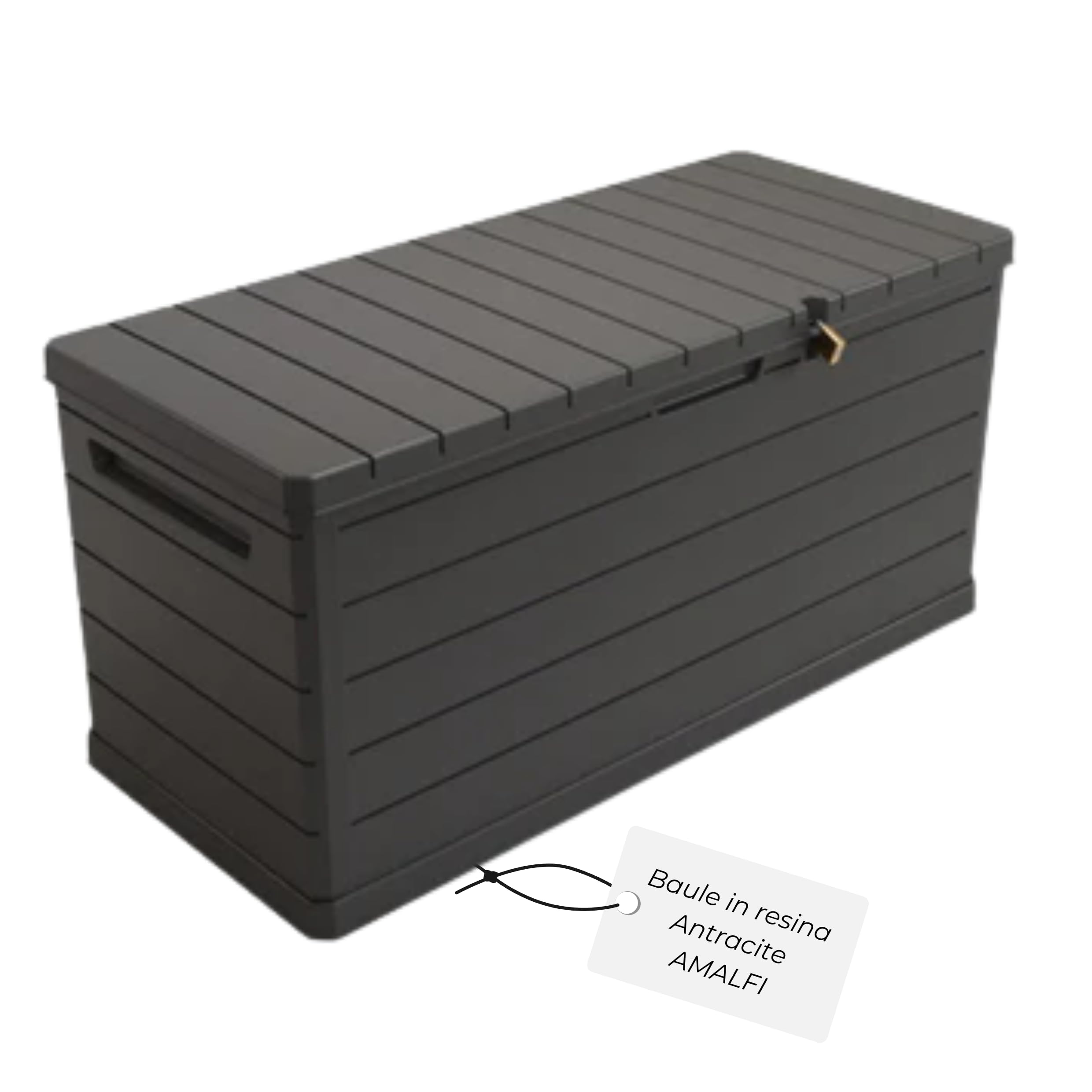 Baule Cassapanca in Resina Antracite Design Moderno Effetto Doghe Contenitore Oragnizzatore Multiuso Ideale per Ambienti Interni Esterni Giardino 118x52x57 cm