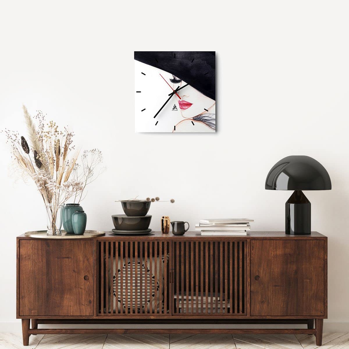 Orologio Da Parete In Vetro 40x40 Cm – Donna Labbra Cappello, Silenzioso, Moderno, Per Soggiorno E Cucina - 5