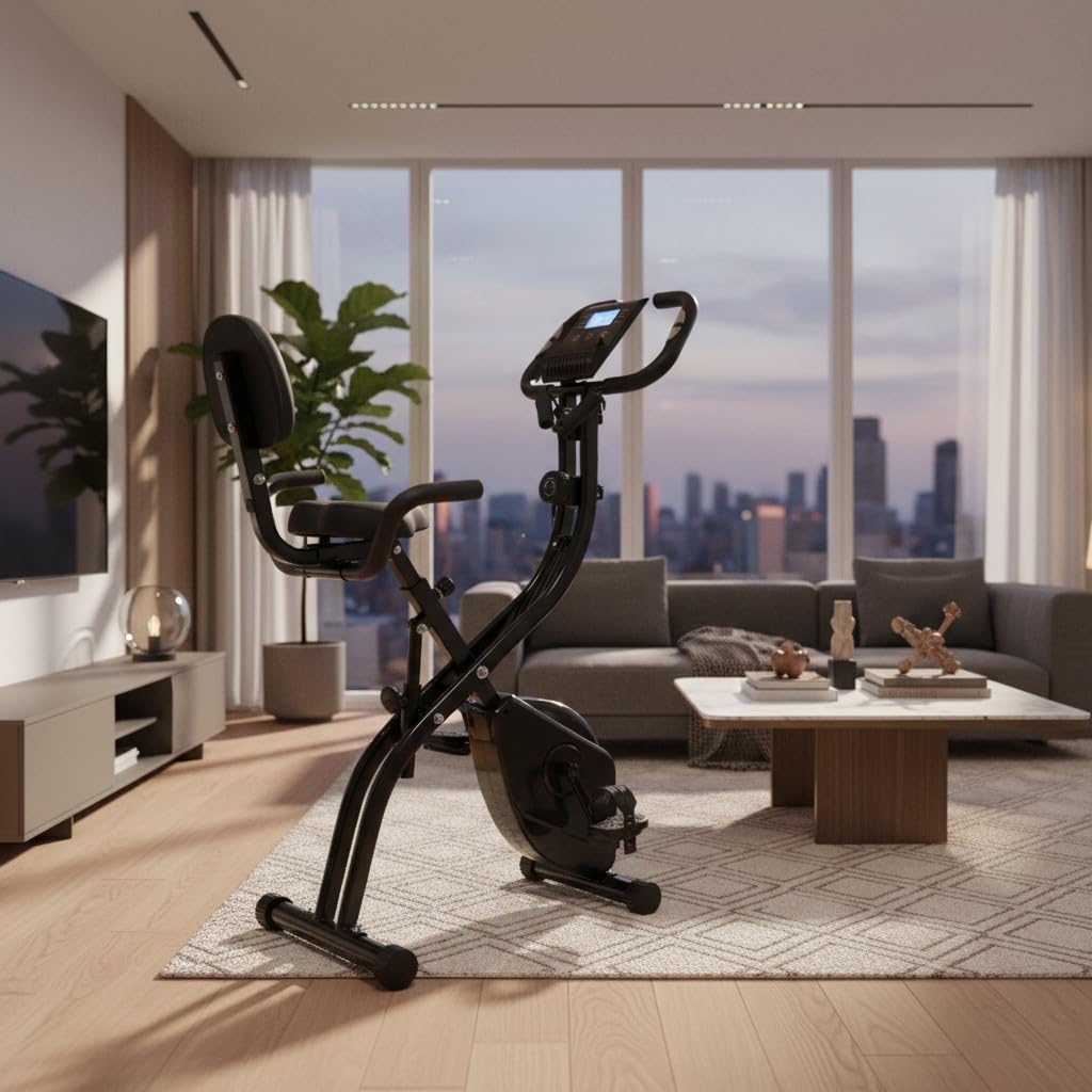 FFitness Cyclette Pieghevole X-Bike Ergometro Seduta Max 120kg |INCLUSO Cardiofrequenzimentro Porta Cellulare Bande per Esercizi