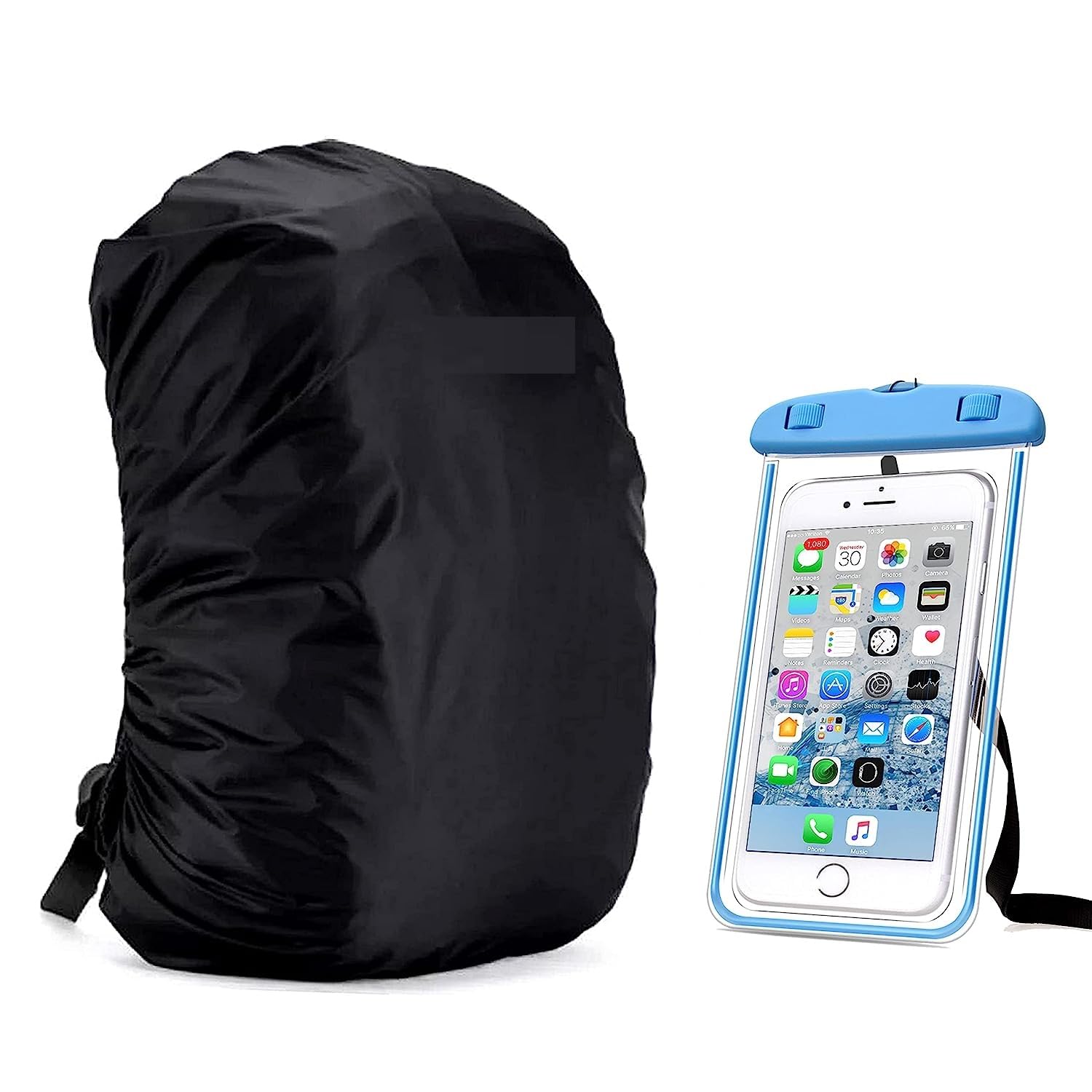 SHOPARAM Waterproof Rain & Dust Cover for Backpack with Pouch 30-45 litres (Black) and Mobile Rain Protect Cover-picture-12