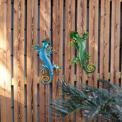 Songjum Metal Gecko Outdoor Decor, 15 Inch Metal Gecko Wall Decoration, Large Hanging Lizard Wall Decor Art Sculpture For Home Bedroom Yard Fence Kitchen (Blue) #TOP6