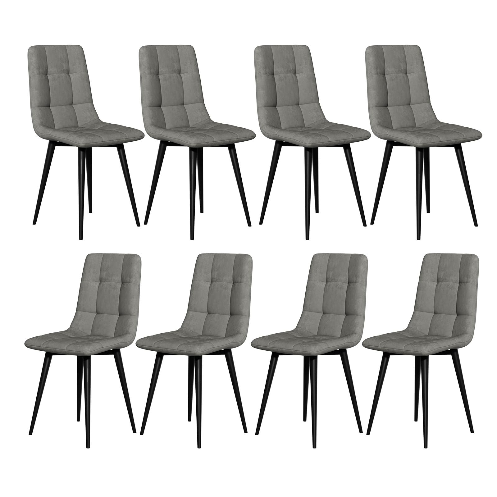 Dining Chairs Set of 8, Upholstered Dining Chair, Velvet Dining Chairs with Metal Frame, Modern Mid Century Kitchen Chairs, Grey Chair for Dining Room, Bedroom, Living Room, Kitchen (Gray, 8 Pack)