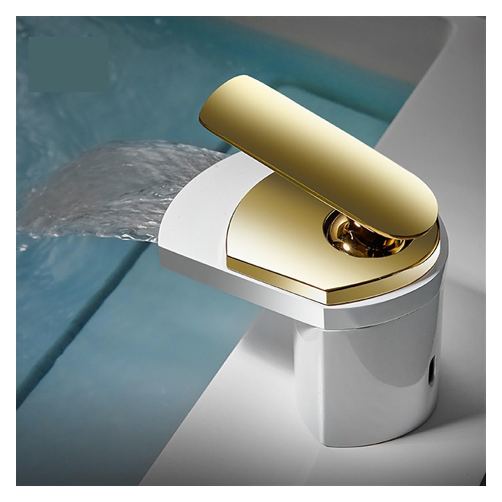 Grifos de lavabo de cascada de baño de grifo blanco, grifo mezclador de lavabo de un solo orificio con soporte único, agua fría y caliente(SLT203-S)