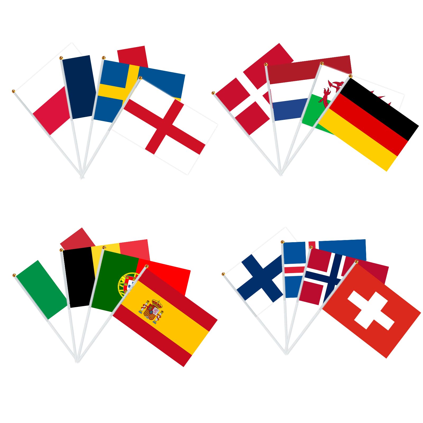 YOFANUP Football Party Flags, Small Flag for World Cup, 16 Countries Handheld Stick Flags for Football Events or Music Party Decorations (2 Pack)