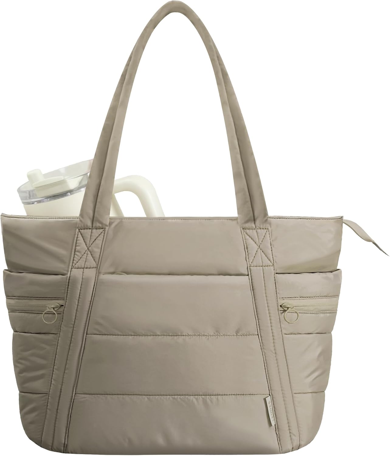 Leudes Puffer Tote Bag for Women Lightweight Puffy Handbag with Cup Holder Quilted Shoulder Bag for Nurse Work Travel Gym