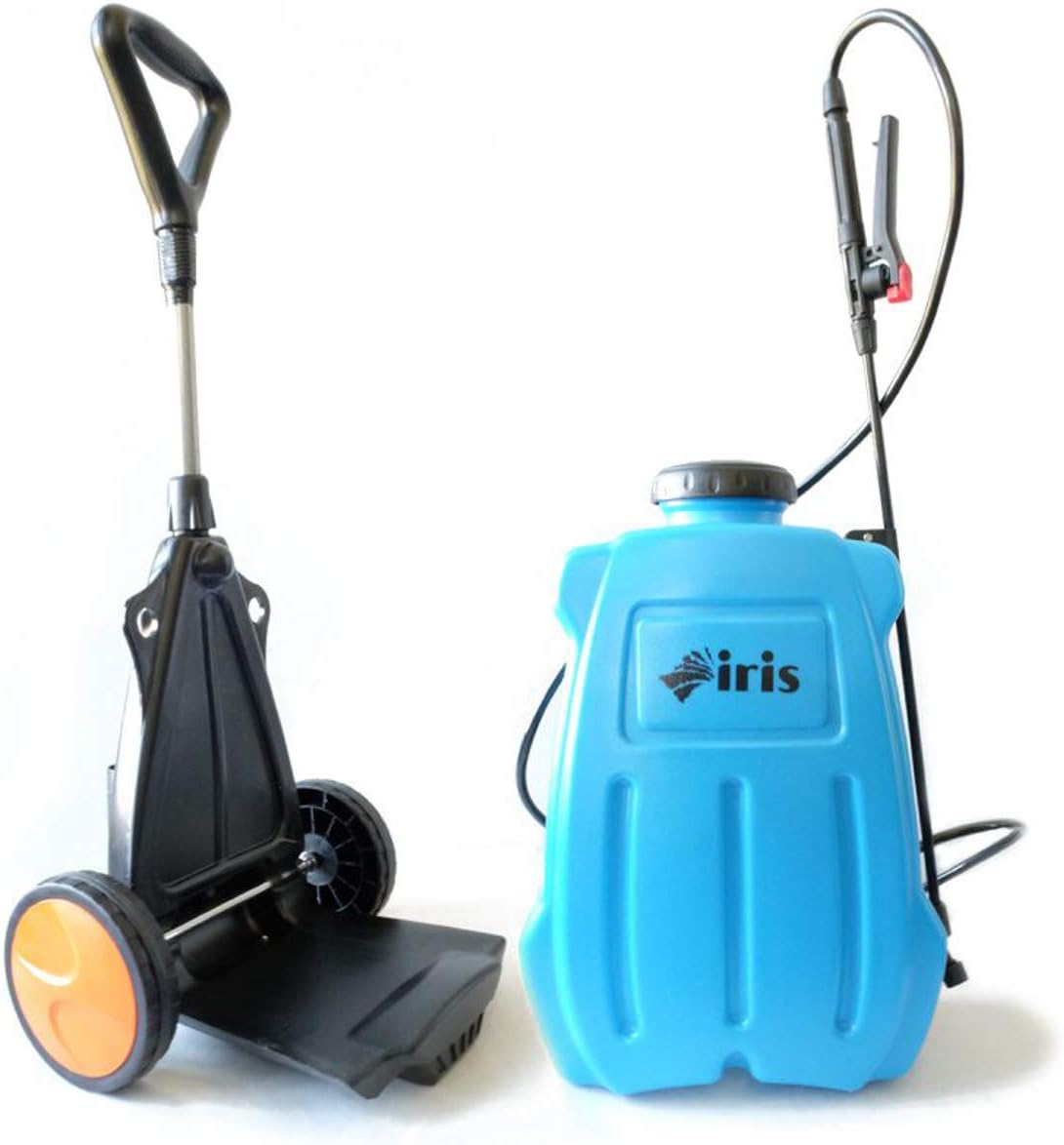 IRIS GARDEN 16L Battery Operated 2-in-1 Backpack & Trolley Wheel Sprayer + Charger + 3 Nozzles Included Garden Veggies