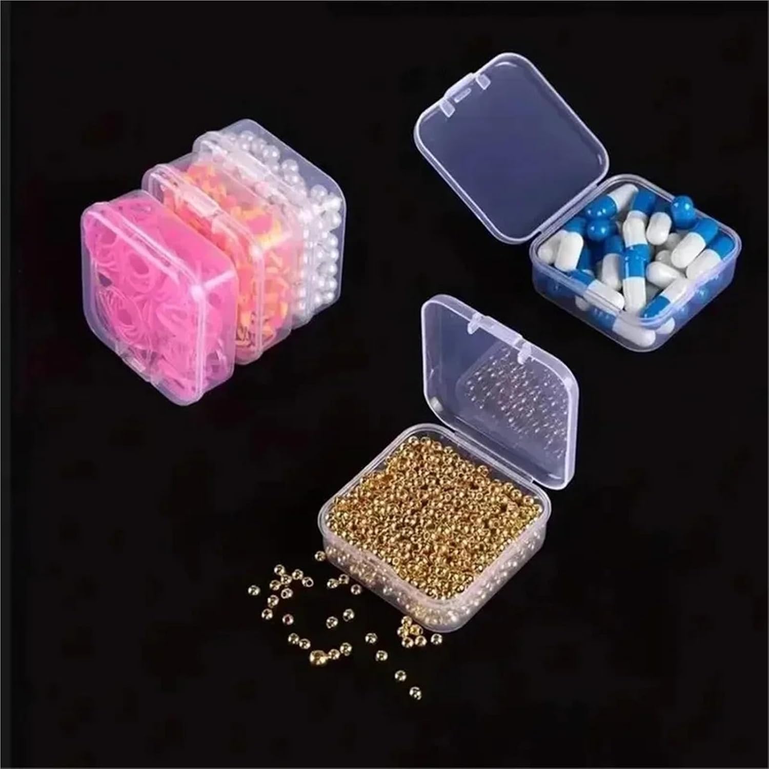 Small Storage Containers 4Pcs Transparent Plastic Box,Female Jewelry Portable Handheld DIY Handmade Material Desktop Storage Set