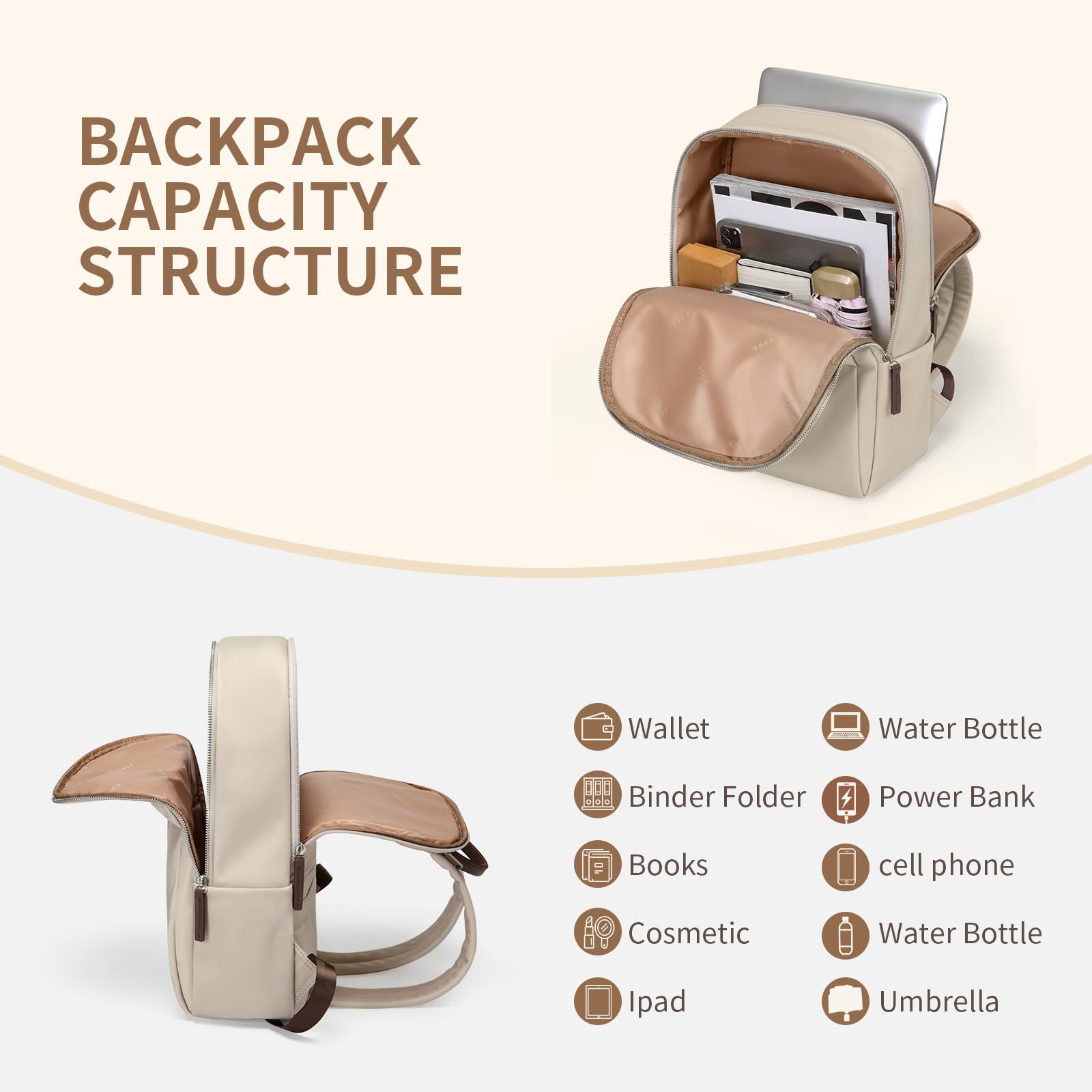 GOLF SUPAGS Mochila para ordenador portátil para mujer, bolso para ordenador, trabajo, viajes, mochila universitaria, bolso, se adapta a portátiles de 14/15,6 pulgadas