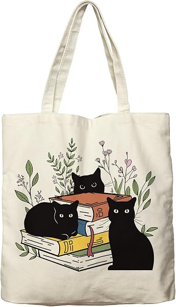 Dlzdn Bolsa de Lona Negra para Compras con Diseño Floral