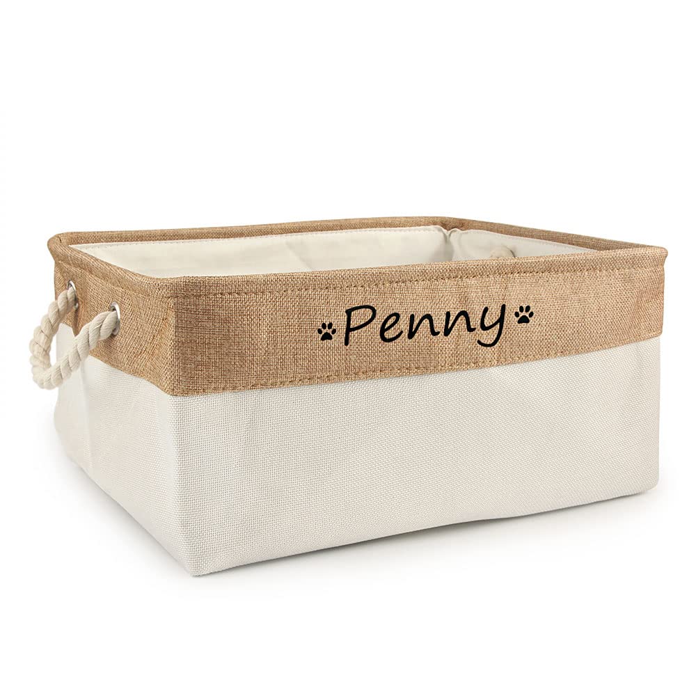 CZD Dog Toy Box Personalised Name,Dog Toy Box Large Personalised,Personalised Dog Toy Box,Dog Toy Box Storage,Dog Toy Basket Storage (L 41X32X21cm,White)