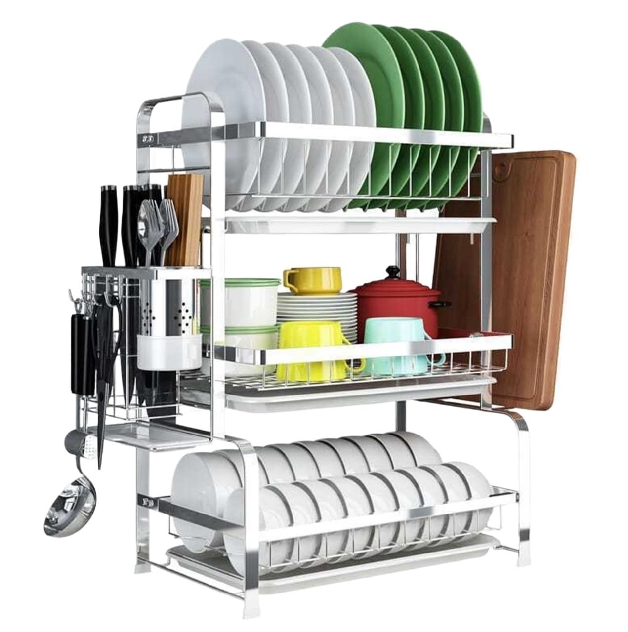 Egouttoir Vaisselle Égouttoir À Vaisselle 3 Niveaux avec Amovible De Cuisine en Acier Inoxydable Rangement Cuisine