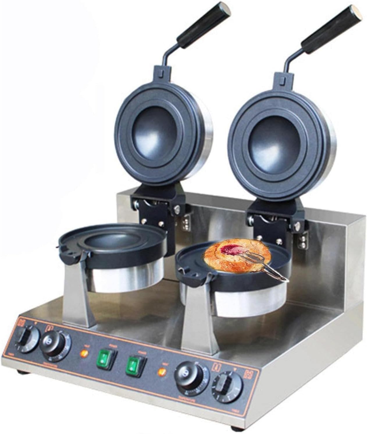 Commercial Burger Waffle Maker - Non-Stick Electric Panini Press with Temperature Control 50-300℃, Double-Sided Heating, 5-Minute Timer for Bubble Egg Waffles and Burgers