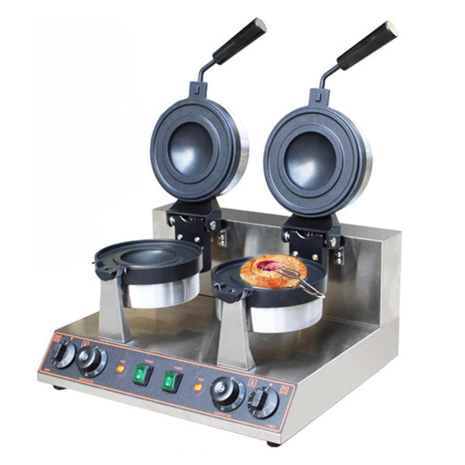 ASerZenith Commercial Waffle Maker And Burger Press, Non-Stick Electric Cooker, Double-Sided Heating, 50-300℃ Temperature Control, 5-Minute Timer For Bubble Egg Waffles,B