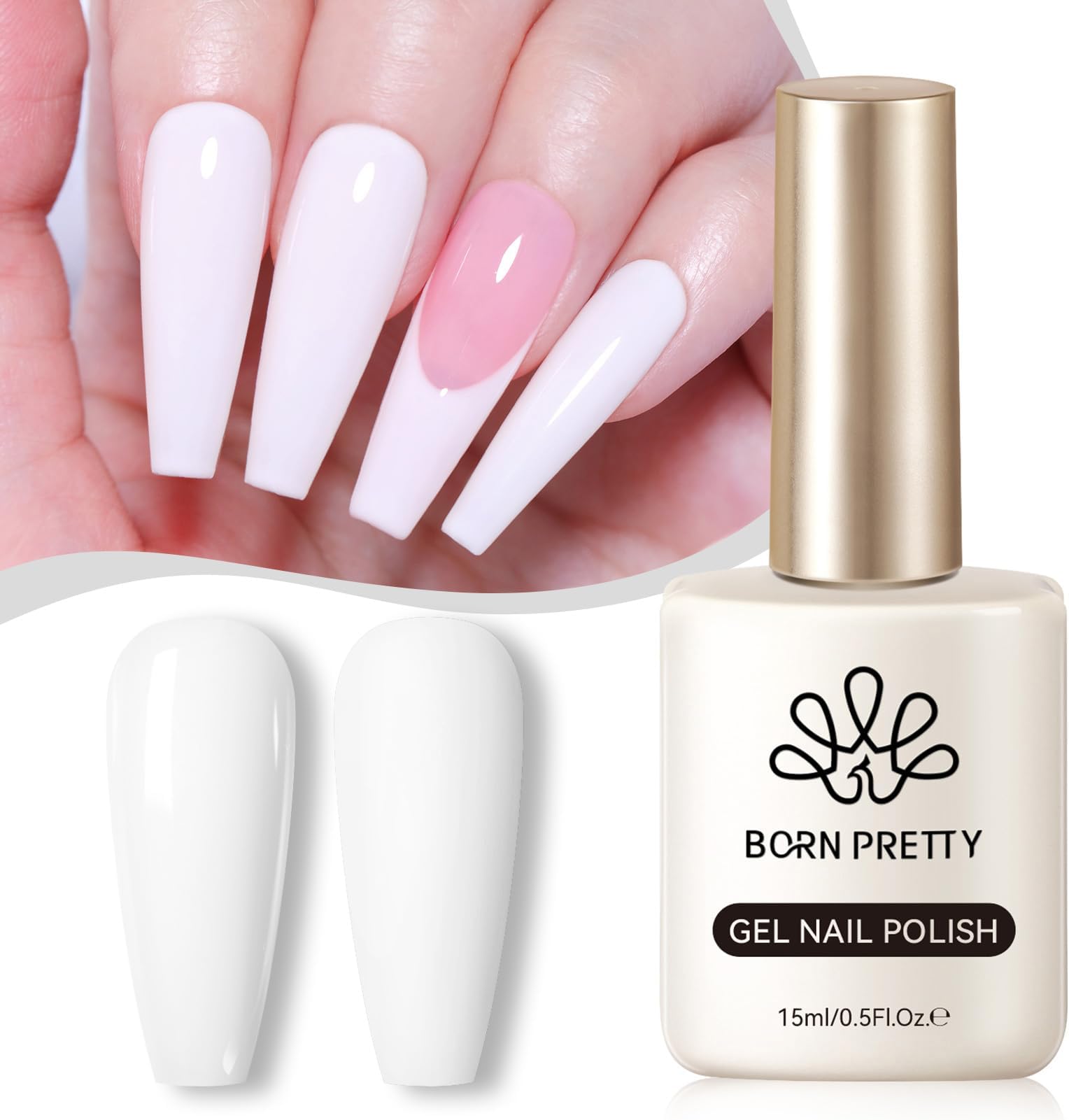 BORN PRETTY Gel Nail Polish White 15ml Sheer Color Gel Polish Color Gel Nail Varnish Soak Off U V Nail Lamp Nail Art Manicure Salon DIY at Home