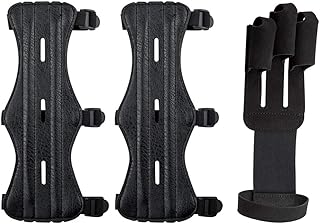 AIFUDA 2 Pack Archery Arm Guards Leather Forearm Protector with 1 Pack Archery Glove Finger Tab, Adjustable Bow Armguard Three Finger Guard for Archer Hunter