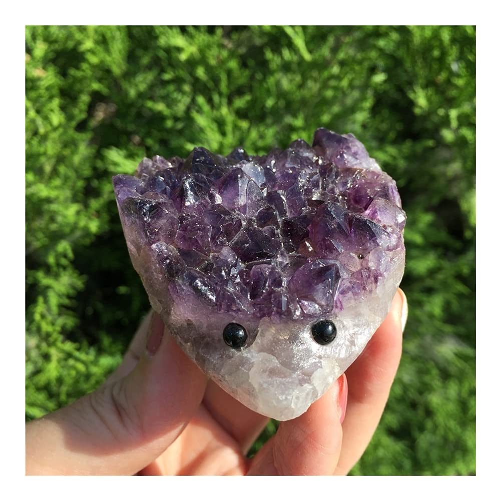 Sehr schöner natürlicher Amethyst, der Igel schnitzt, handgeschnitzter Edelstein, Heimdekoration, Geschenk (Color : 1pcs Random Delivery) ERTEYIN
