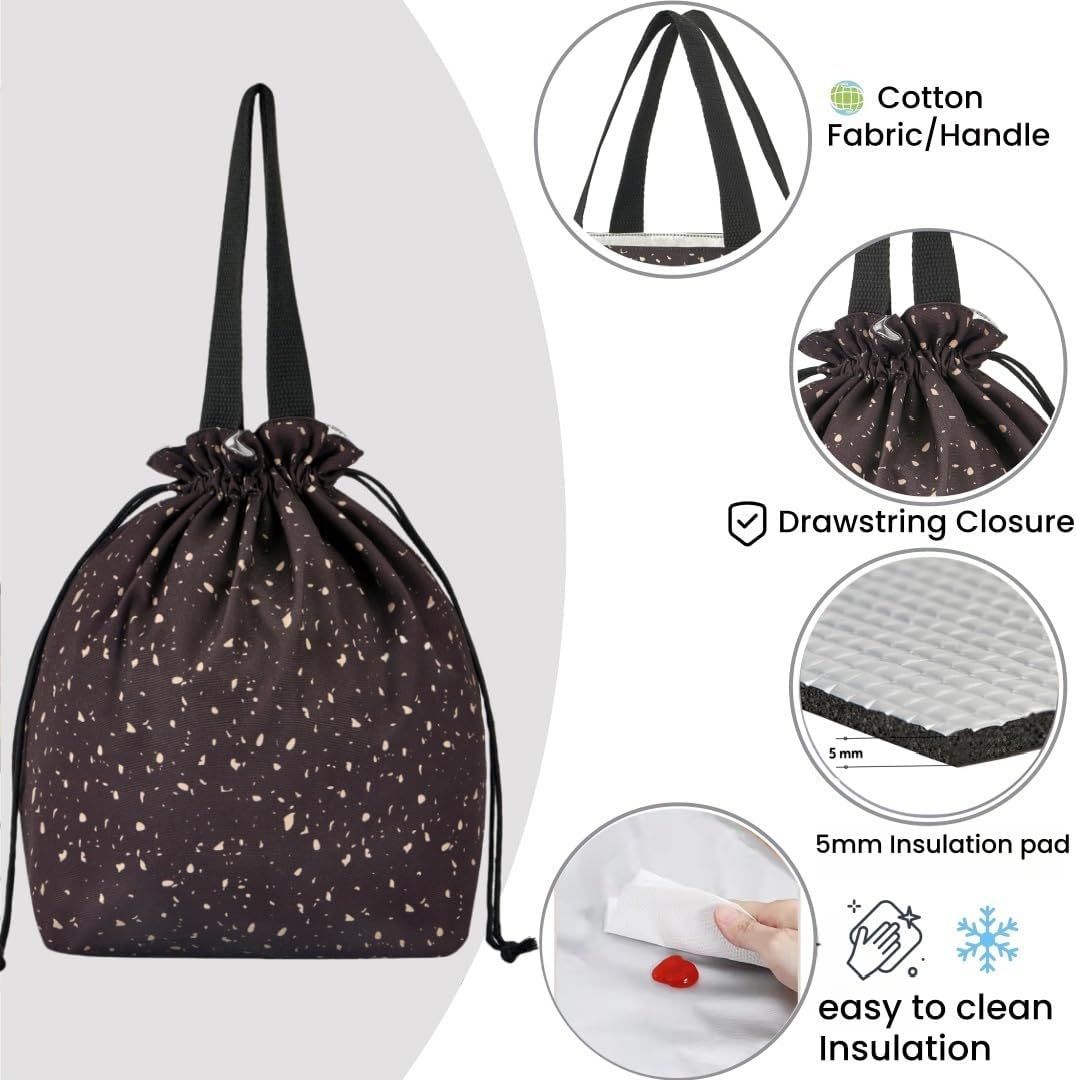 Double-Handle Lunch Bag, Insulated Waterproof Reusable Tote for Women/Students, Fits 2 Bento Boxes + Water Bottle - Ideal for School/Office/Picnic(Starry Night Black) - Image 4