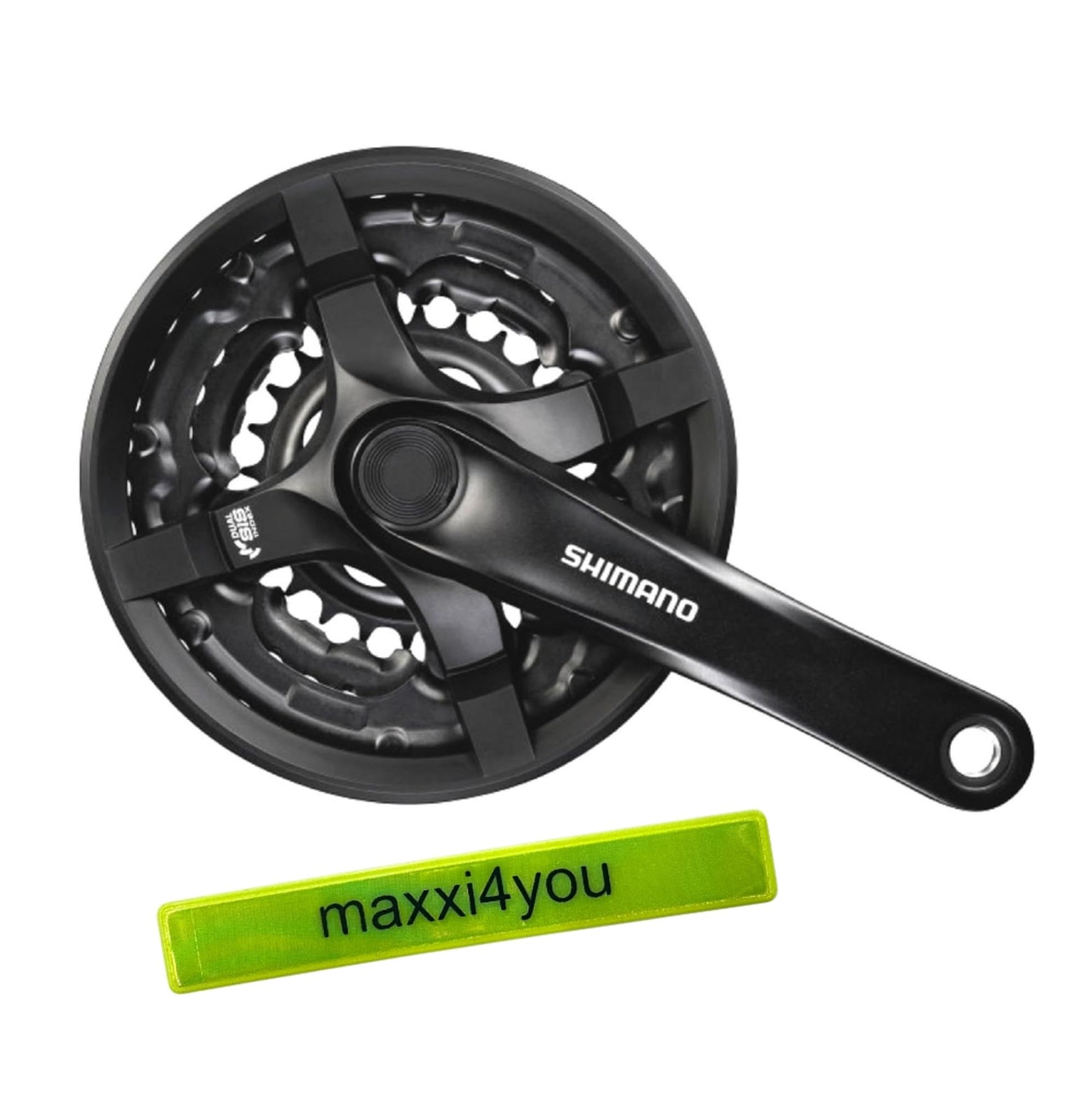 maxxi4you Shimano Kurbelgarnitur Toruney Schwarz FC-TY501 (170 mm) 24/34/42 Zähne inkl Reflexband