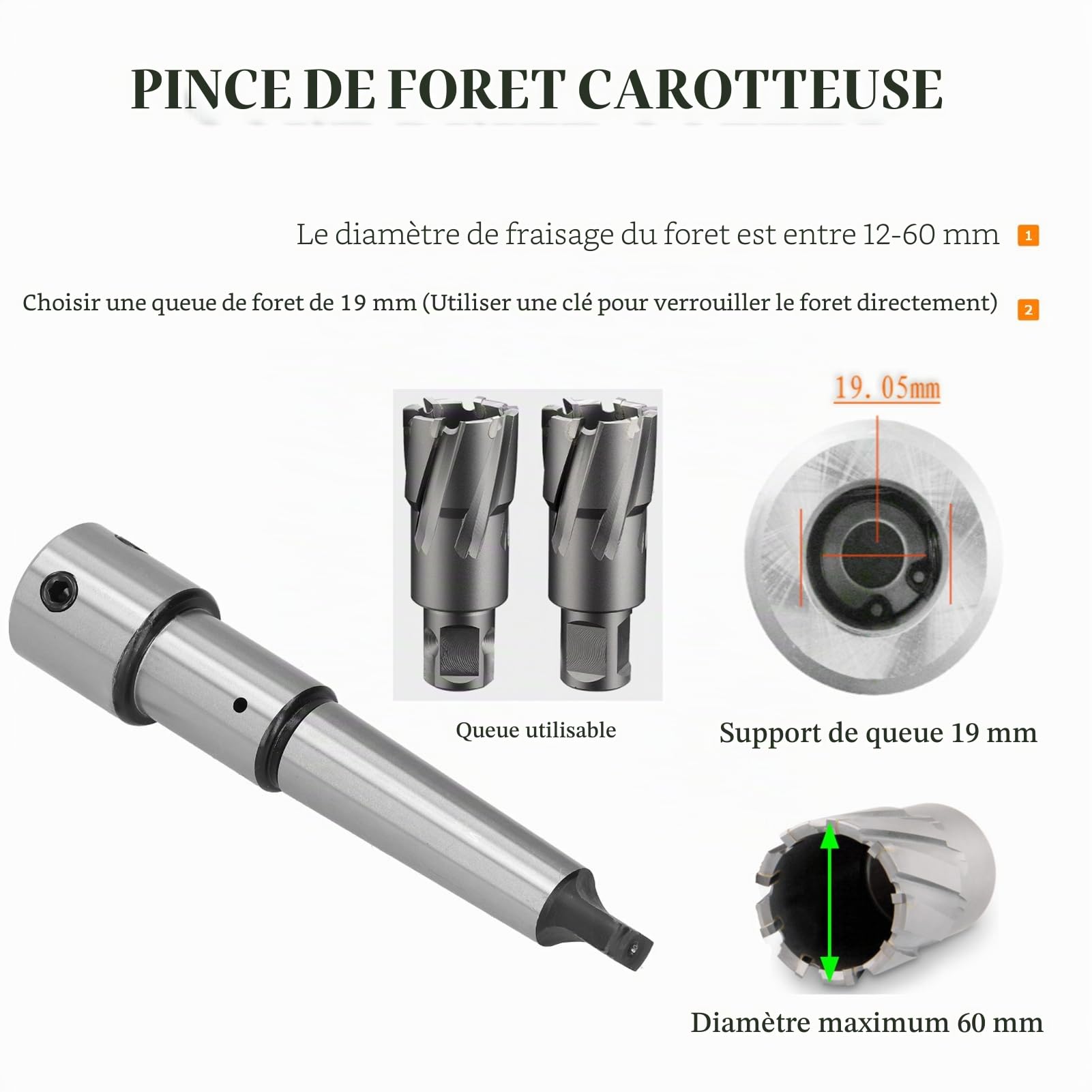 Arbre de coupe annulaire, tige Weldon MT3 à 3/4", adaptateur d'extension de perceuse à colonne (cône Morse 3) pour perceuse magnétique/radiale/banc/tour/verticale