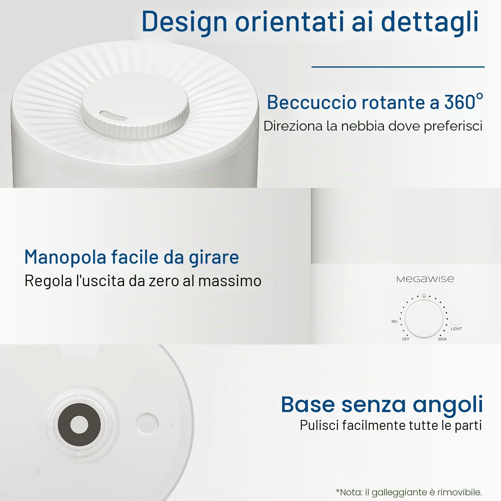MegaWise Cool Mist Umidificatori per neonati, camera da letto, asilo nido, casa e ufficio | Vaporizzatore ultrasonico super silenzioso, grande Top-Ricarica 3.5L
