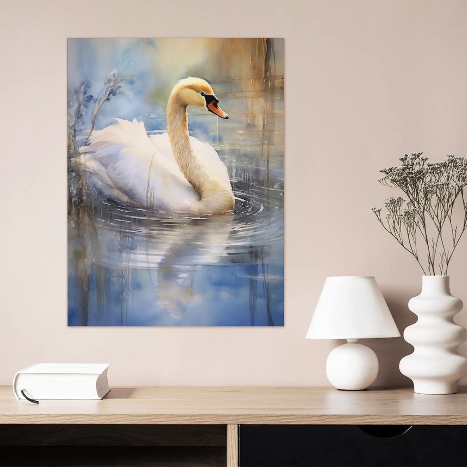 Amazon.co.jp: 絵画 白鳥の水彩画インテリア 絵画 動物の壁画