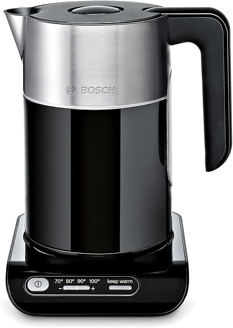 Bosch TWK8613P Styline electric kettle (2400 W, temperature selection, automatic switch-off, keep warm function, overheating protection, capacity 1.5 L) black