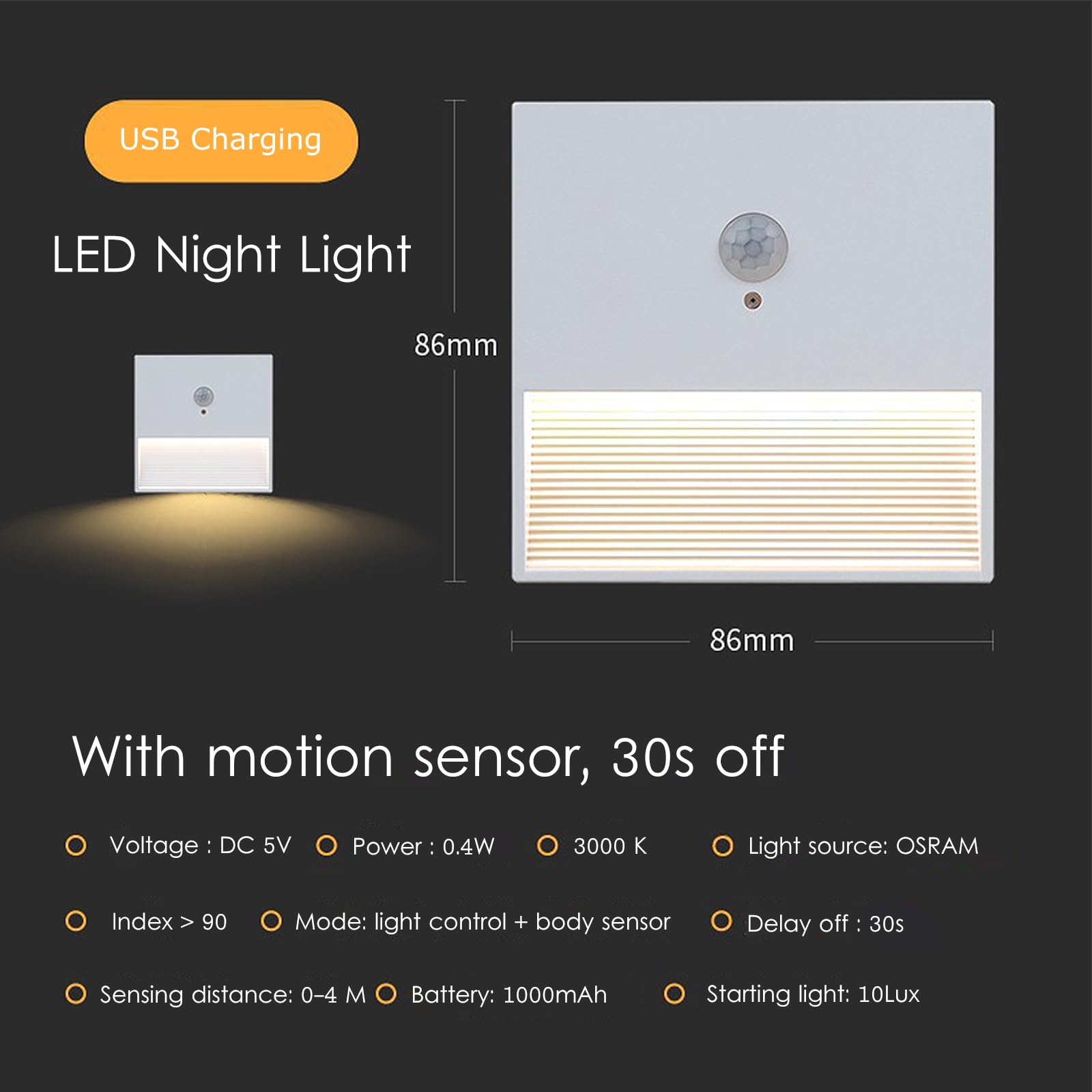 Luce Notturna Con Sensore Di Movimento Ricaricabile 2000 MAh – 2 Pezzi, Portatile, Dimmerabile Con 5 Livelli, Luce Di Emergenza E Torcia - 2
