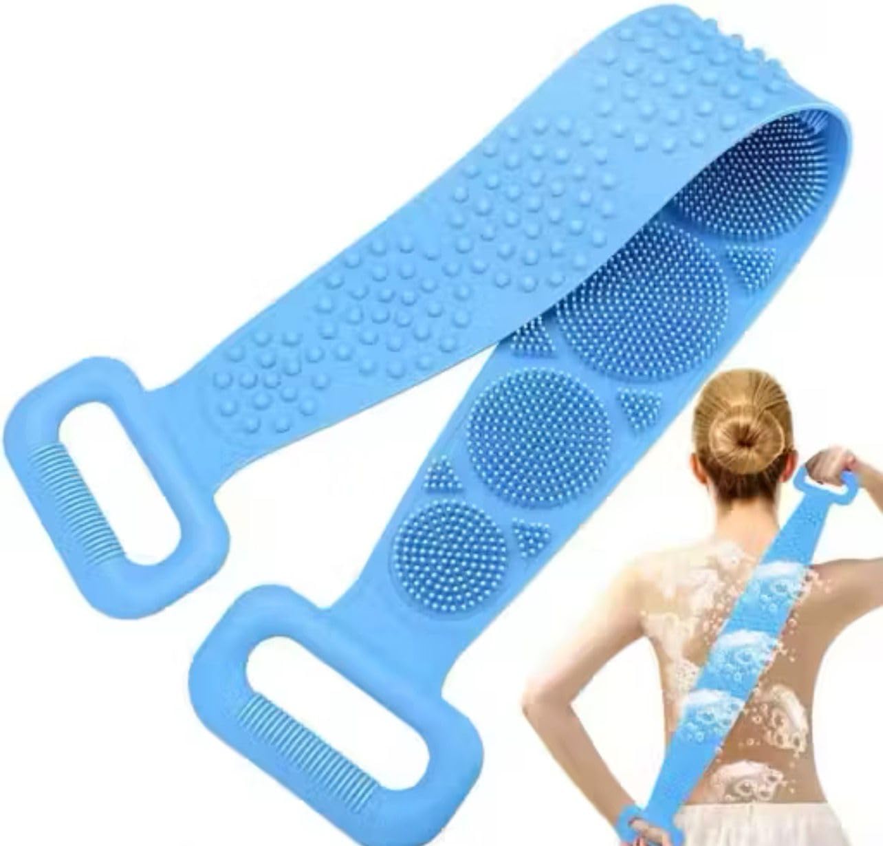 Silicone Double Side Shower Body Scrubber Belt| Easy to Clean, Lathers Well, Comfortable Long Bathing Skin Belt Brush for Deep Cleaning, Foot Cleaner, Body Dirt for Men, Women (Sky blue)-image-16