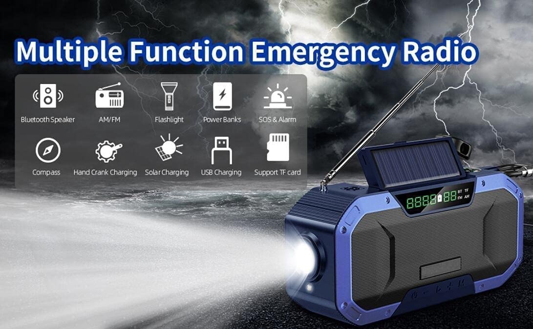 Crank Radio World Receiver 5000 mAh Solaire USB Rechargeable Radio d'urgence avec Radio AM/FM et Lampe Torche LED Lampe de Lecture Boussole