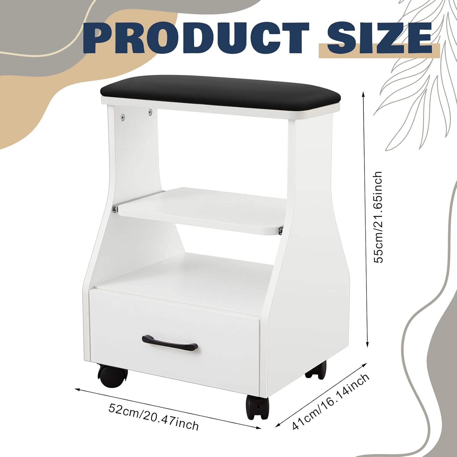 Geelin Portable Pedicure Foot Rest Stool with 4 Locking Wheel, Mobile Foot Bath Spa Trolley Cart for Nail Techs & Home Salon, Comfortable Footrest, Black