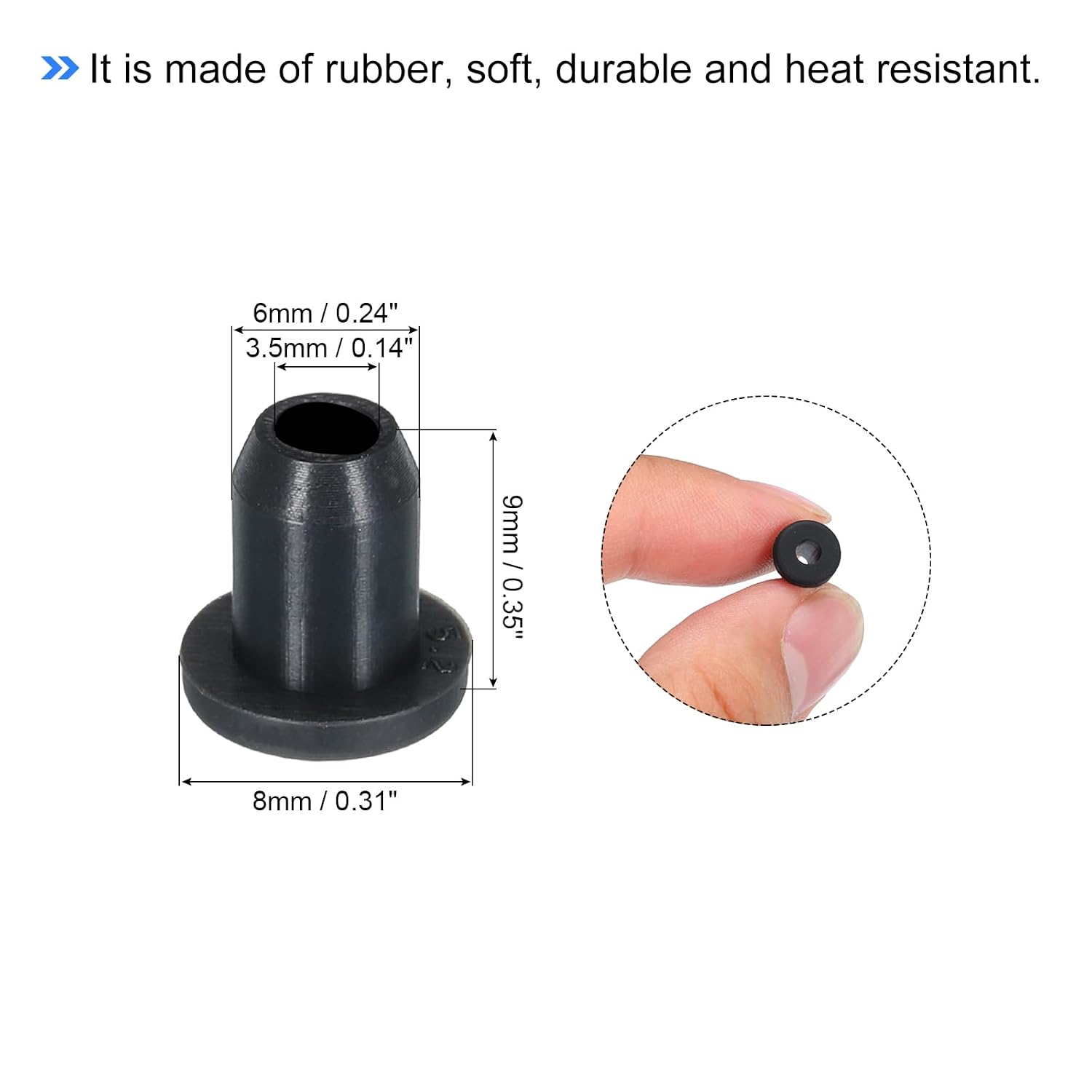 MECCANIXITY 30Pcs T Type Rubber Grommet Mount Dia 6mm (8x3.5x9mm) Seal Protection Flexible Hole Plugs for Cable Pipe Black