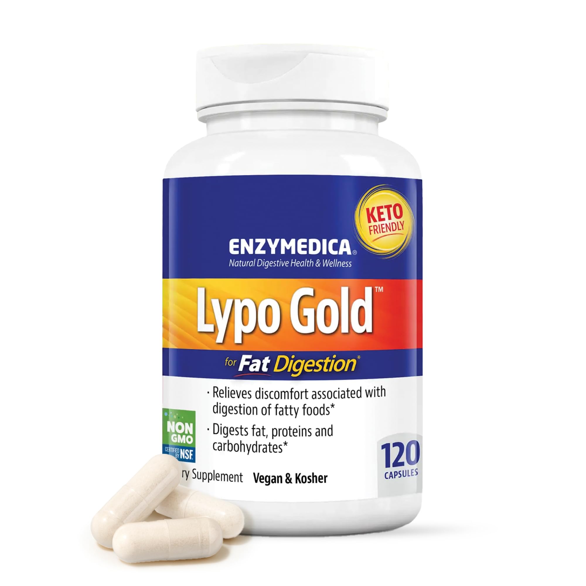 ENZYMEDICA - Lypo Gold (120 Capsules) | Digestive Enzymes Supplements | Fat Digestive Enzymes Blend, Nutrient Supplements, Gut Health Supplement, Easy Digest, Vegan, Dairy Free, Gluten Free, Non-GMO
