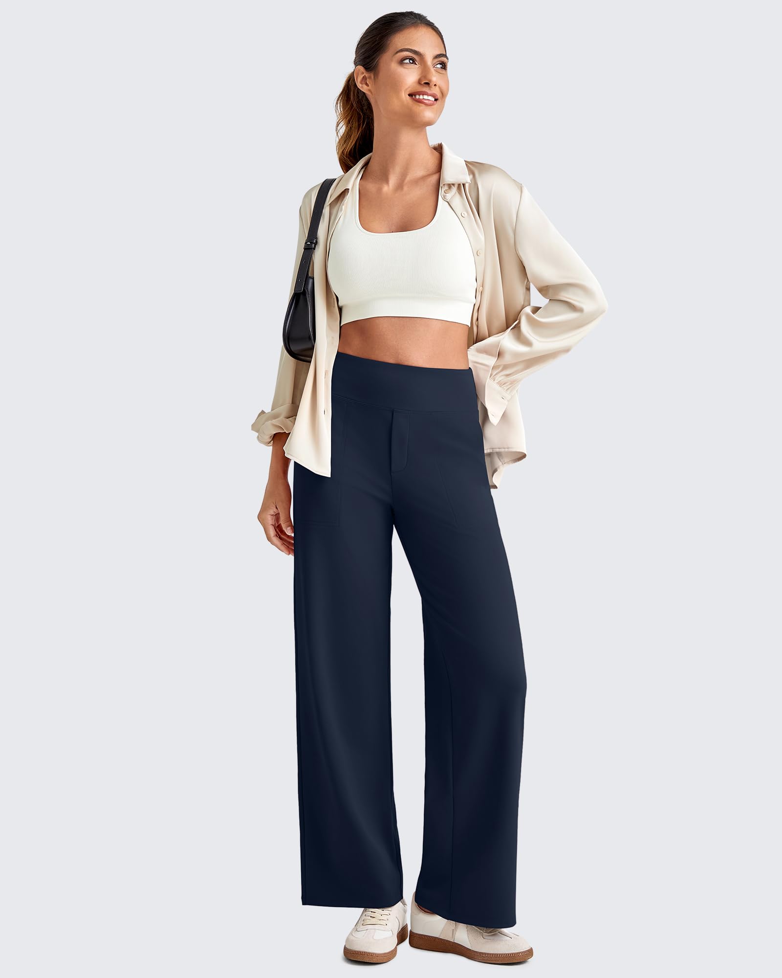 G4Free 25.5''/27.5''/29.5'' Wide Leg Yoga Pants for Women UK Ankle Length Trousers with Pockets High Waisted Business Casual Travel Pants