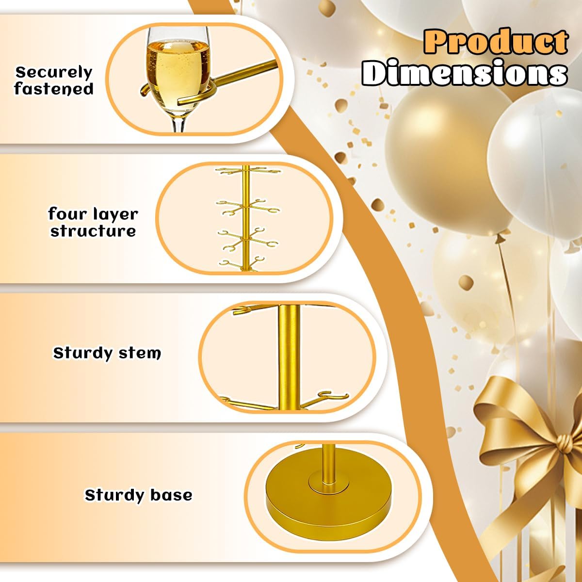 2Pcs Cocktail Tree Stand Metal 4 Tier 16 Holders Champagne Flute Holder Gold Cocktail Tree Stand for Drinks Martini Tree Stand for Weddings, Parties, Events, Birthday Celebrations, Bars Pubs