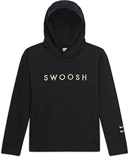 Sportswear Swoosh Big Kids' (Boys') French Terry Hoodie (Black/Black/Green Nebula, Large)