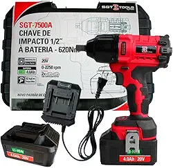 Chave de impacto a bateria 20V Brushless encaixe 1/2" com 2 baterias - SGT-7500A - Sigma