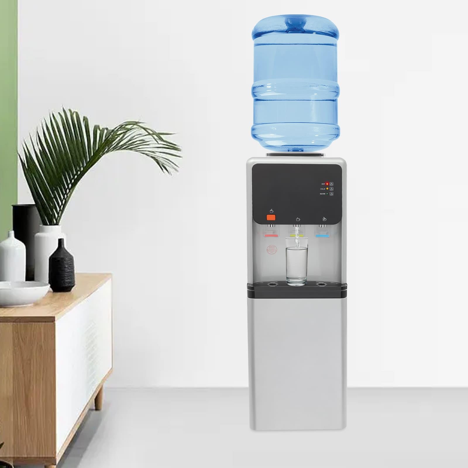 Kalt-/Warmwasserspender auf Fuß, kommerzieller Trinkbrunnen, 3 Temperaturen, kompatibel mit 19 l Wasserflaschen, ideal für Haus, Büro, Hotel