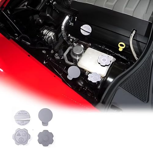 Miniatura 8 de 4 piezas de tapa de aceite de motor de aleación de aluminio decorativo para Chevrolet Corvette C7 2014-2019 Tapa de combustible de aceite de motor,