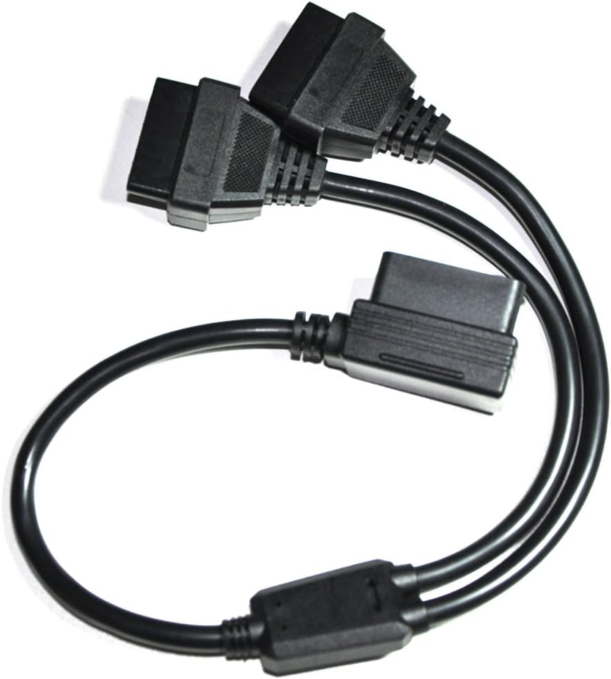 16 pin OBD2 OBDII Diagnostic Extender Splitter Extension Cable Male to Dual Female Y Cable 12 inches