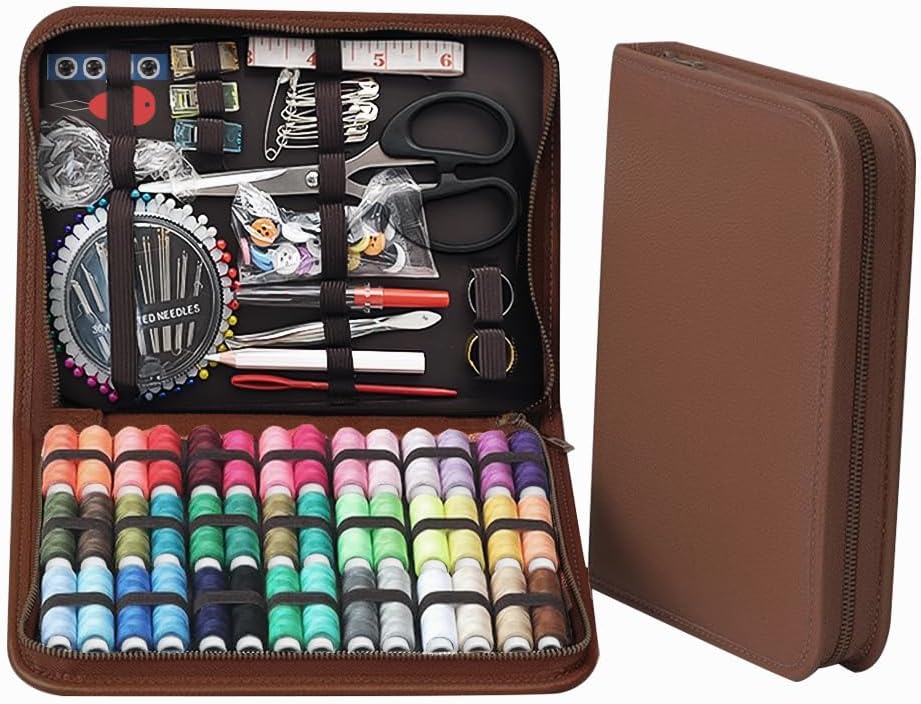 Obear Sewing Kit for Adults: 170 Pcs Sewing Supplies for Hand Mending Clothes, Emergency Repair for Home Travel Dorm, Brown (Gift for Mom, Grandma, Students)