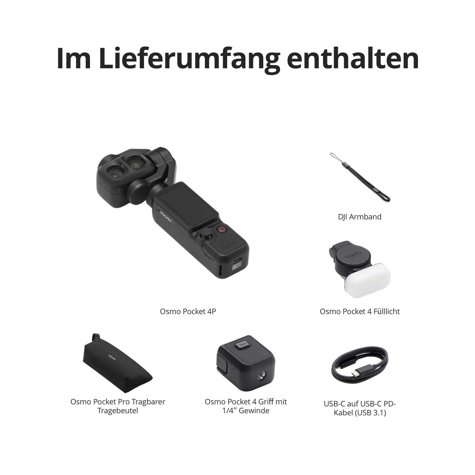 DJI Osmo Pocket 4P Standard Combo, 4K-Vlog-Kamera mit Dual-Objektiv | 3× optischer Zoom, bis zu 12× Zoom, 4K/240 fps, 17 Blendenstufen Dynamikumfang, 103 GB integrierter Speicher, Fülllicht